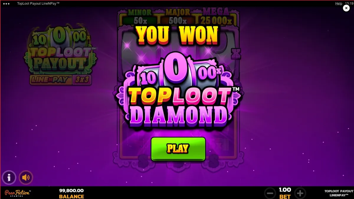 Tampilan visual slot TopLoot Payout LineNPay dengan tema harta karun dan permata
